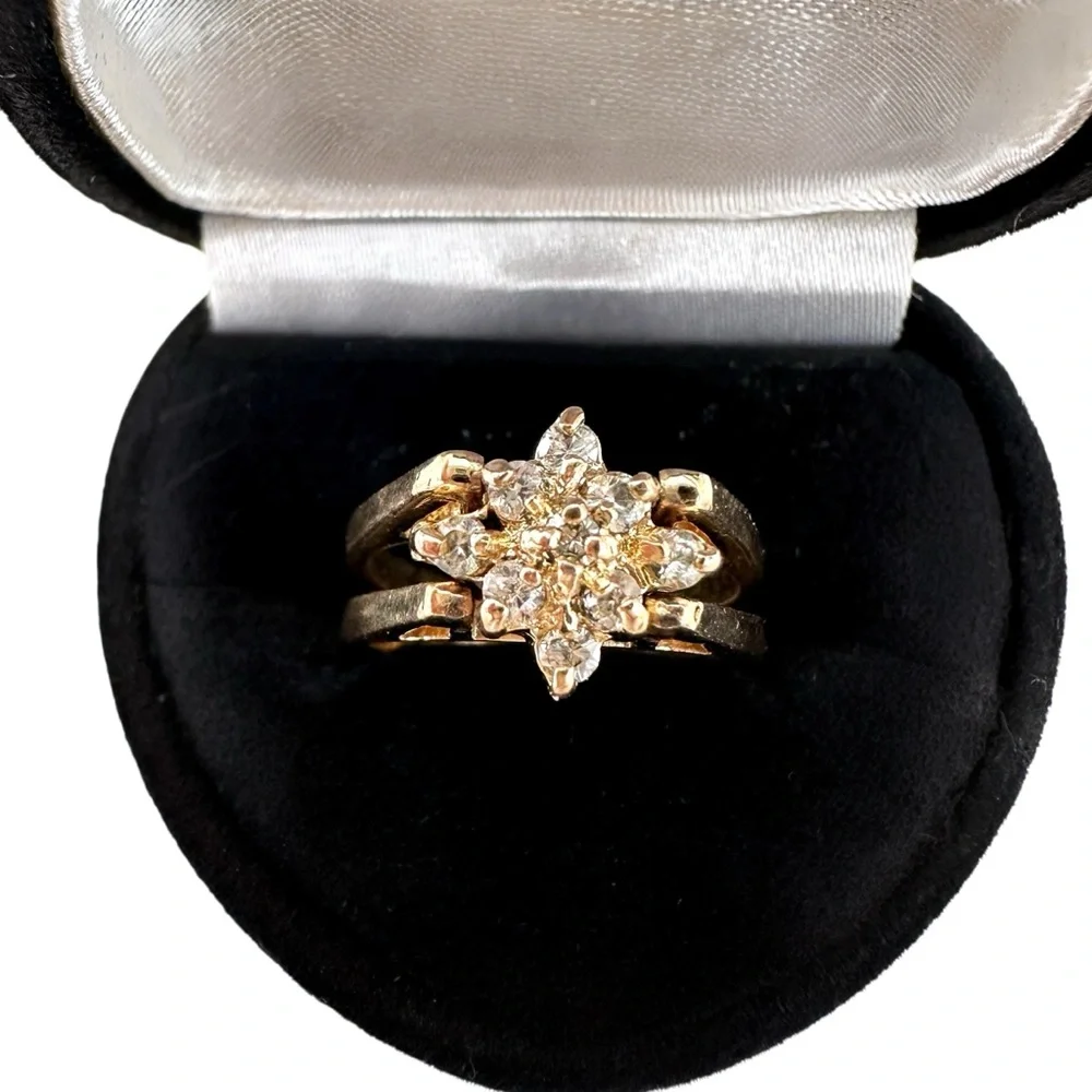 Rhinestone and Faux Peridot Prong Set Gold Tone Reversible Flip Transformer Ring - Picture 1 of 7